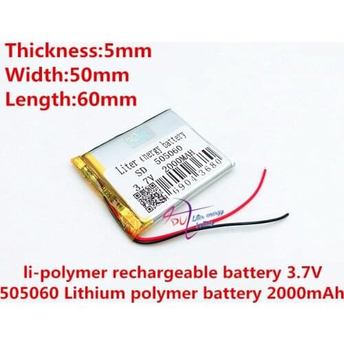505060 li-polymer battery 3.7v 2000mah for gps Rechargeable Battery For MP4 MP5 GPS DVD mobile video game PAD E-books