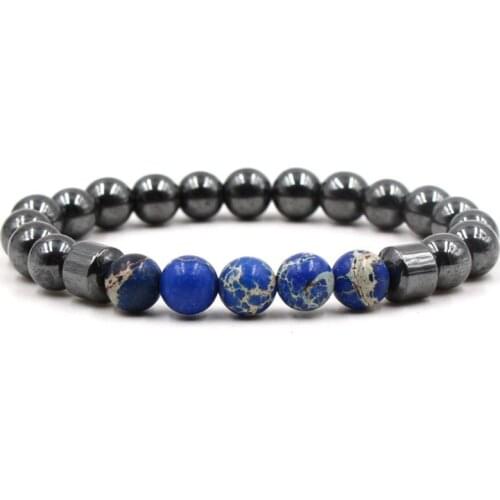 8mm i6j5 adjusted Charm nature dark blue Emperor stone hematite bead Bracelet women Healing Prayer Reiki Chakra Buddha Yoga