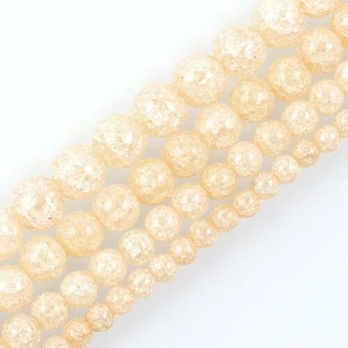 15"Strand Gold Champagne Round Cracked Crystal Stone Beads Loose Spacer Beads For Jewelry Making Bracelet Neck 6-12mm