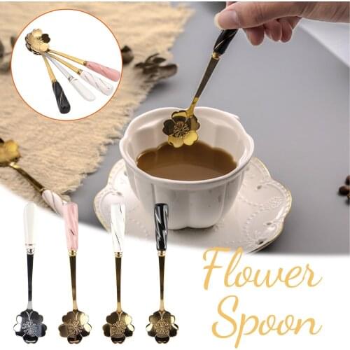 Tea Coffee Mixing Golden Flower Spoon Stainless Steel Spoon With Ceramic Handle Dessert Spoon Kitchen Tableware Ceramic Handle