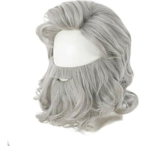 Coslive Santa Claus Wig with Beard Christmas Cosplay Wig Costume Accessories Long White Wig Xmas Dress Up for Men Women
