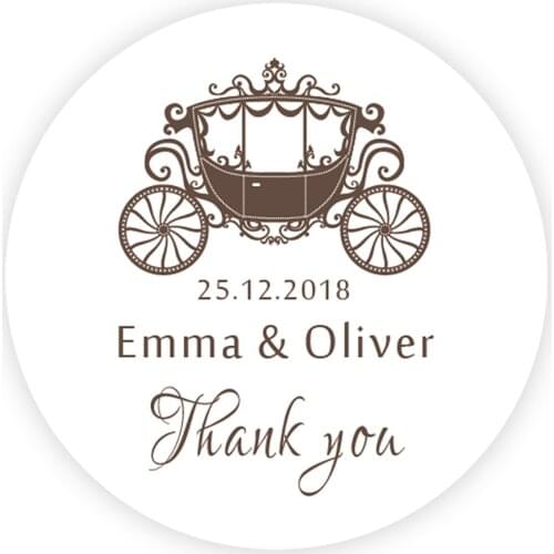 DouxArt 100 Pieces Custom Personalized Stickers, Wedding Car Carriage Thank You, 40mm Wedding Invite Favors Labels Seals P161