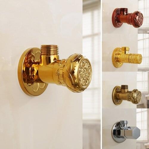 G1/2 Thread Triangle Valve Gold Brass Carving Angle Valve Thickened Quick Opening Large Flow Filling Valves for Toilet Sink
