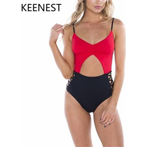 KEENEST 2018 Patchwork One Piece Swimsuit Women Sexy Swimwear Halter Bathing Suit One Piece Maillot De Bain Femme Monokini