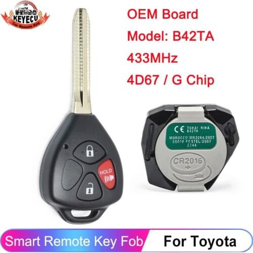 KEYECU OEM Model: B42TA 433MHz 4D67 Chip G Chip 3 Button Car Remote Smart Key Fob for Toyota Hilux 4Runner Fortuner 2003-2011