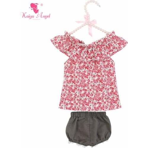 Kaiya Angel Toddler Girls Clothing Sets Flower Printing T-shirt with White Big Bow Short Kids Summer Outfits Factory Wholesale
