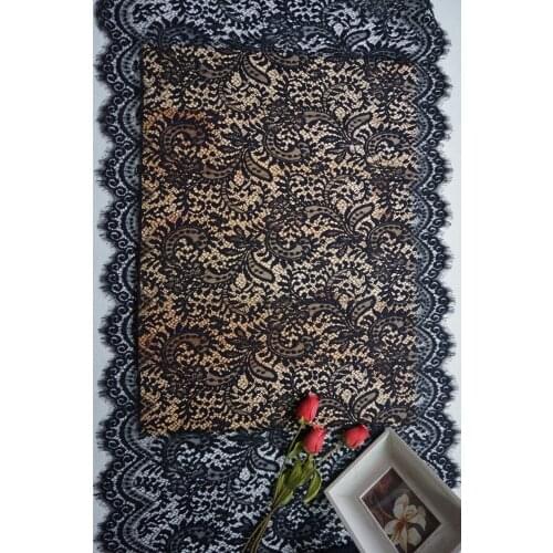 Embroidery Floral Chantilly Lace In Black/White, Double Scalloped Edge Eyelash Lace, Mesh Lace For Sewing Craft, Lingerie