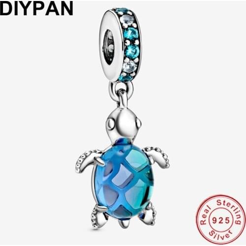 Murano Glass Sea Turtle Dangle Charm Fit Pandora Original Bracelet Charm 925 Sterling Silver Pendant Bangle Jewelry Berloque