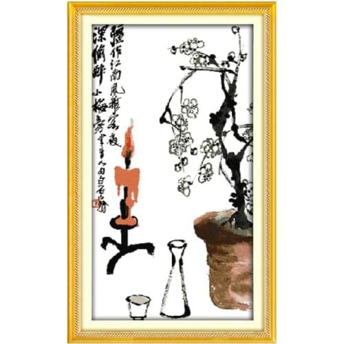 Plum Blossoms under Candl cross stitch kit 14ct 11ct count print canvas stitching embroidery kits