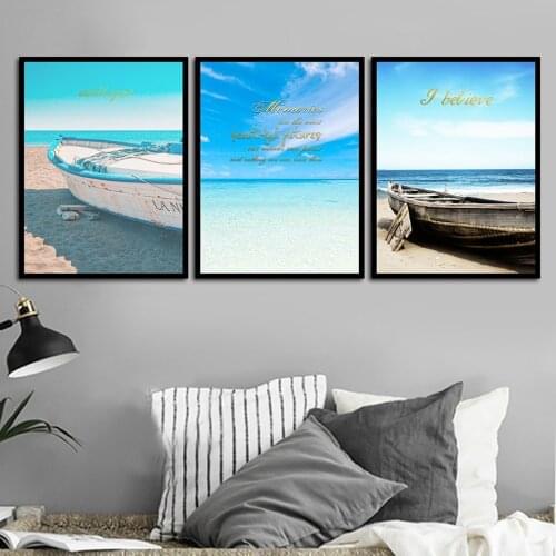 Boat Blue Ocean Wall Decor Print Painting Canvas Poster Art Nordic Decoration Picture Modern Living Room Decor B5491