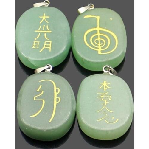 Natural Stone Green Aventurine Carving Religious Reiki Symbol Pendant for Women Jewelry Making DIY Charms Necklace Accessories