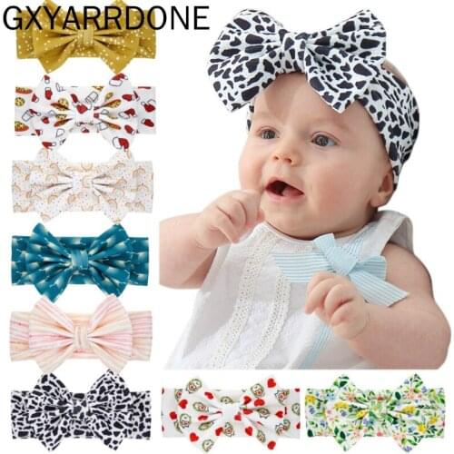 2020 New Flower Cartoon Ribbed Knot Bow Headband Headwrap Girls Cotton Bows Turban For Children Girls Stretchy Headwear