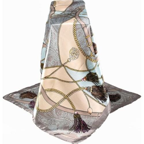 Peach-Yao New printed silk scarf 90x90cm square scarf poly silk scarf chain pattern leopard print womens day festival gift