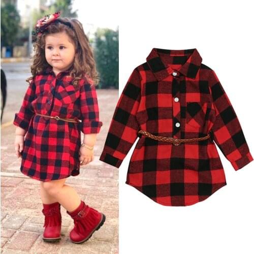 0-5Y Girls Christmas Dress Toddler Newborn Kids Baby Girls Dress Red Plaid Cotton Princess Party Long Sleeve Dress Girls Clothes