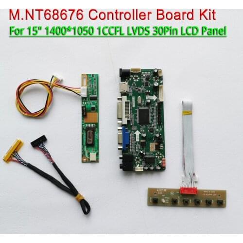 Fit LP150E02 LP150E06 keyboard LVDS 30Pins+cable 1400*1050 15" VGA DVI 1CCFL M.NT68676 LCD screen controller board DIY kit