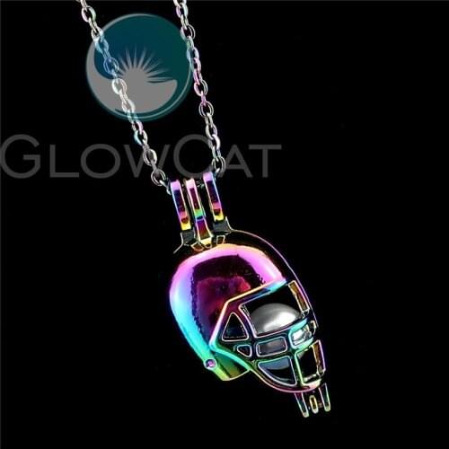 R-C648 Multiolor Sports Helmet Beads Cage Pendant Perfume Diffuser Aromatherapy Pearl Cage Locket Necklace