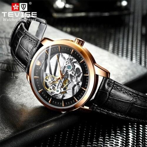 TEVISE Luxury Men Watch relogio masculino Skeleton Mechanical Casual Fashion Waterproof Sports Watch Leather Strap 2021