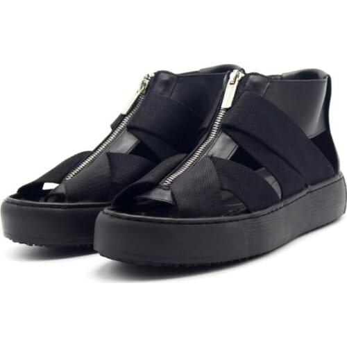 Summer men sandals men shoes Cowhide hand-zipped fish mouth casual platform black clash sandals Hollow out Roman shoes