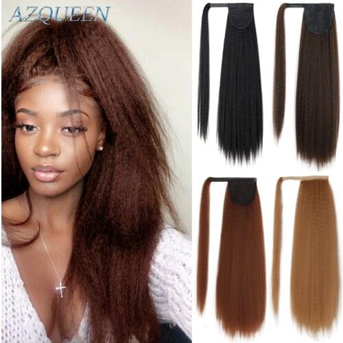 AZQUEEN Synthetic Ponytail Extension Afro Yaki Kinky Straight False Hair Clip in Magic Paste Hairpin Ponytail Black Women 24