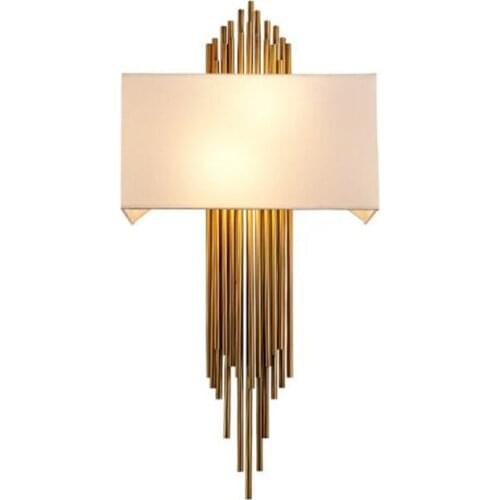Post-modern Nordic Simple Large Plated Gold Metal Cloth Led E14 Wall Lamp for Living Room Hotel Bedroom AisleLight H 94cm 2252