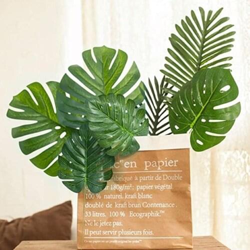 Tropical Palm Leaves Artificial Plants Plastic Turtle Leaves Hawaiian Luau Party Decoration Fake Plants Home Decor