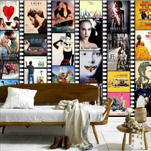 Custom vintage wallpaper, black and white film, movie poster for bar flat background wall waterproof papel de parede