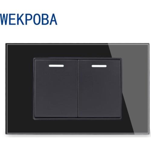 WEKPOBA US Size Glass Black 1 2 Gang 2 Way Pass Through Stair Rocker Light Switch Switched EU Standard Wall Socket TV Outlet