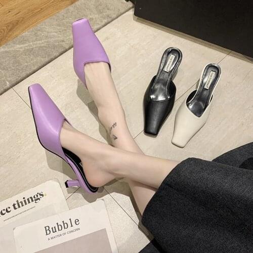 Outer wear Baotou half drag womens shoes spring and summer new fashion all-match stiletto sandals Muller shoes