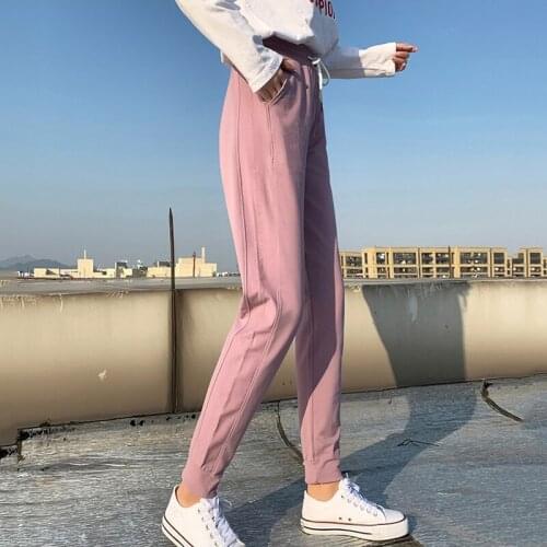 2020 Spring Autumn New Sports Pants Womens Loose Bottoms Pure Cotton Sweat Pants Waist Thin Wild Nine Points Casual Pants F1294