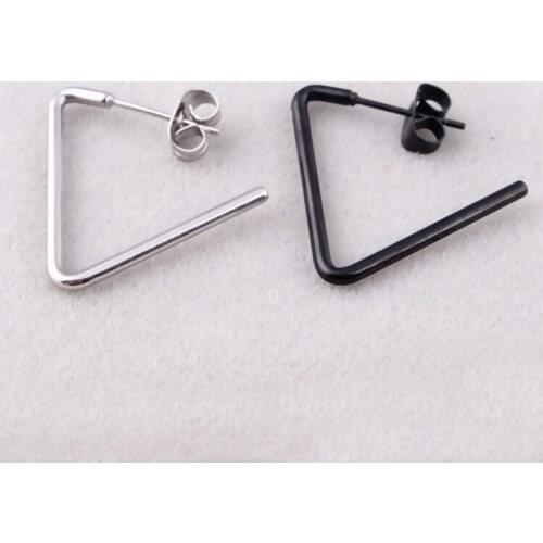 Fashion Punk Triangle Earrings Color Gold Black Stainless Steel Women Geometric Triangle Wire Studs Earrings Brincos Jewelry