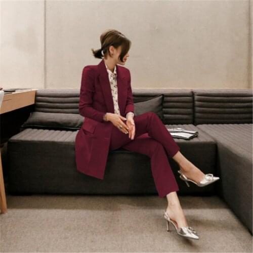 2021 Fashion Week High Quality OL Women 2 Pieces Set Elegant Long Sleeves Double-Breasted Suits Jacket+Slimming Long Pants Suit