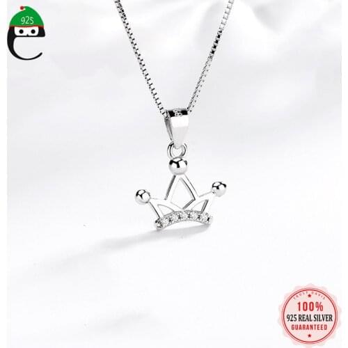 ElfoPlataSi Real 925 Sterling Silver Fashion Crown Dazzling CZ Pendant Necklace For Women Wedding Party Fine Jewelry DD1296