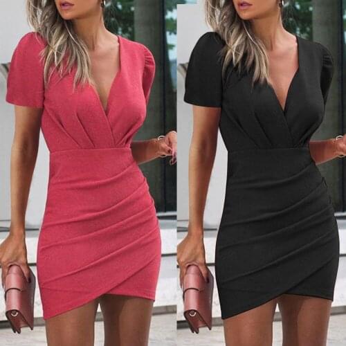 Red Black Mini Summer Dress Women 2021Short Sleeve Elegant Sexy Dresses For Women Party Vestidos Woman Slim Nightclub Robe Femme