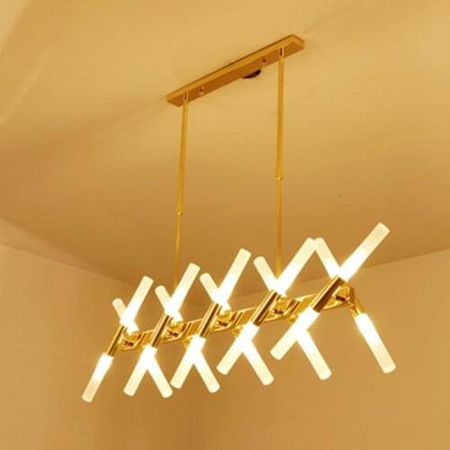 Gold Rectangular chandelier lighting modern for dining room G9 AC 110V 220V chandeliers ceiling Frosted Acrylic tube