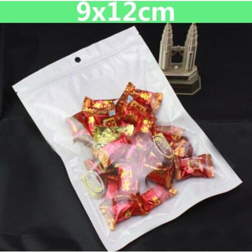 100pcs/lot 9*12cm Clear + White Pearl Plastic Poly OPP Packing Zip Lock Retail Packages Jewelry Food PVC Plastic Bag