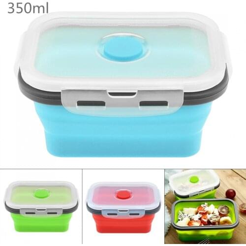 350ML Portable Rectangle Silicone Scalable Folding Lunchbox Bento Box with Silicone Sealing Plug for - 40 ~ 230 Centigrade