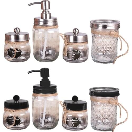 4pcs Clear Glass Bottle with Lotion Pump Dispenser for Liquid Soap Shampoo Gel Hand Sanitizer