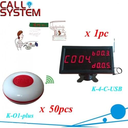 433.92mhz Table caller bell system 1 led display panel with 50pcs guest buzzer waterproof free dhl/ems shipping