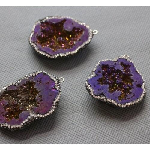 5pcs per Lot Purple Druzy Crystal Necklace Pendant, Top Drilled Nugget Gems Stone Chunks, DIY Fashion Women Jewelry Making Beads