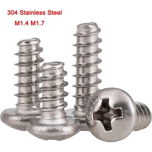 50Pcs 304 Stainless Steel Phillips Screws Cross Phillips Round Pan Head Flat Tail Self-tapping Screws M1.4 M1.7
