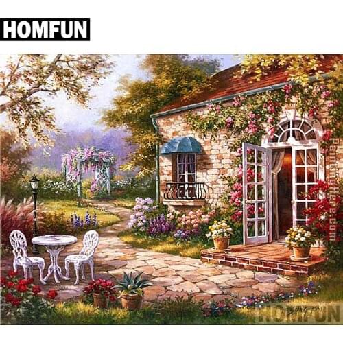 HOMFUN Full Square/Round Drill 5D DIY Diamond Painting "House Garden" Embroidery Cross Stitch 5D Home Decor Gift A06735