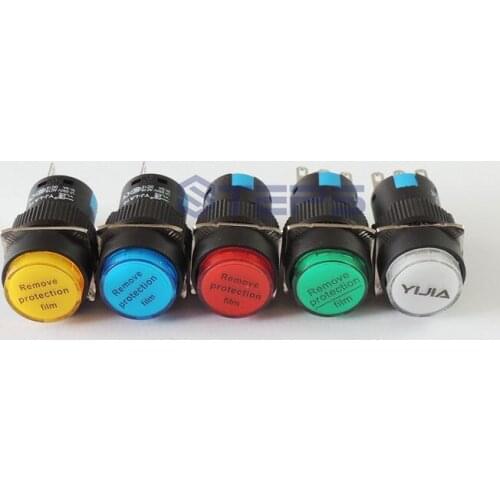 Free shipping 5pcs/lot Power Start Self-resetting Button Switch Round Switch 5 colors silver contacts 16mm LA16-Y-11BN