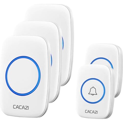 CACAZI Wireless Waterproof Doorbell Long-Range Home Intelligent Door Bell 60 chimes 0-110db Cordless Calling Bell A10 White