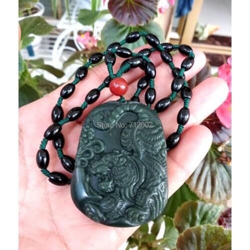 Carven natural Jadeite Green jade pendant Lucky amulet - Tigers