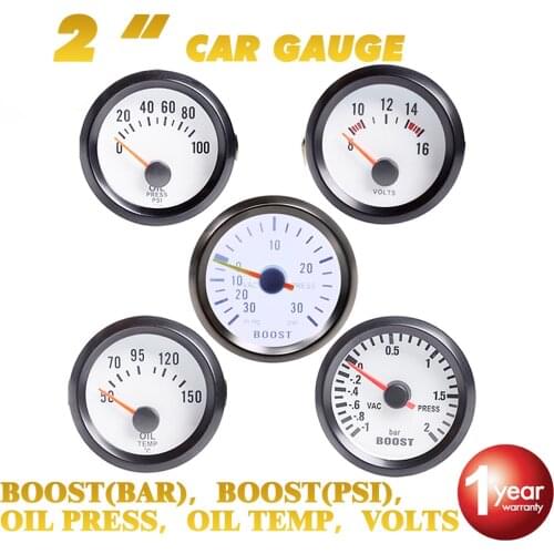 Dragon Gauge 2" 52mm Bar Turbo Boost Temperature Gauge -1~2 Bar Oil Temp for Auto Blue Light Black Rim 12V