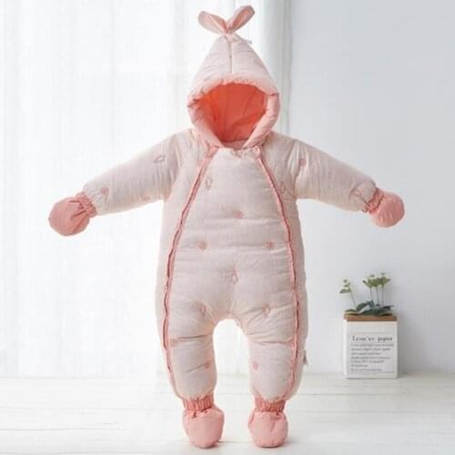 Cartoon Cute Newborn Romper Hooded Cotton Toddler Boy Onesie Thick Foot Cover Baby Girl Jumpsuit One Piece Unisex Winter Clothes
