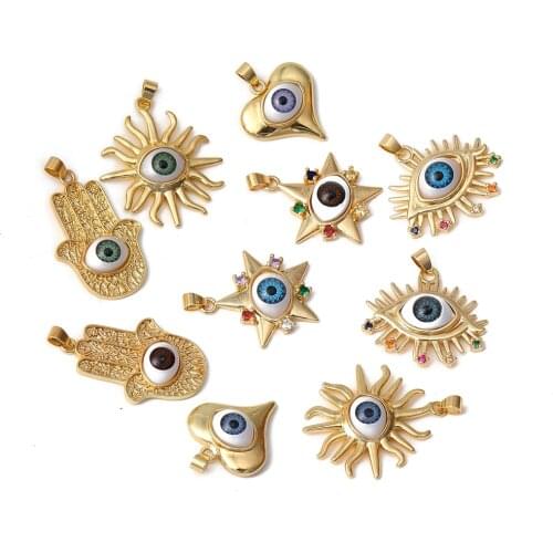 Juya DIY Creative Resin Pendant Handmade Love Heart Hamsa Hand Sun Greek Evil Eye Charms For Needlework Bracelet Necklace Making