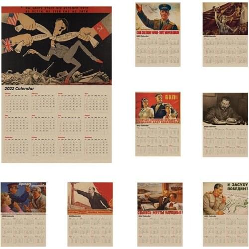2022 Calendar Kraft Paper Posters of World War II Stalin Leninist Political Soviet Union Wall Sticker for Room Art Decorative