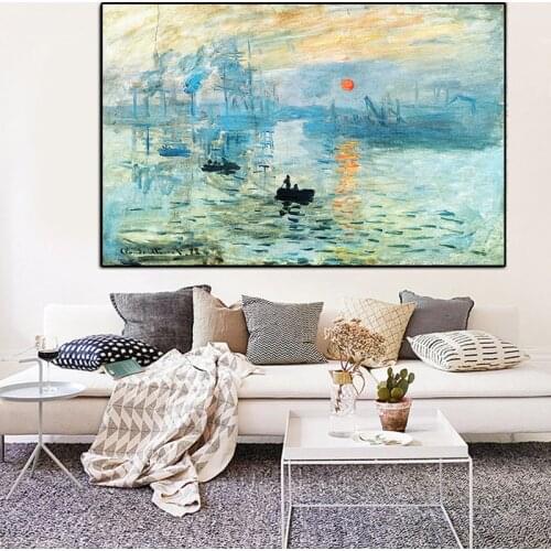 Claude Monet Impression Sunrise Famous Landscape Cuadros Oil Painting on Canvas Art Poster Print Wall Picture for Living Room