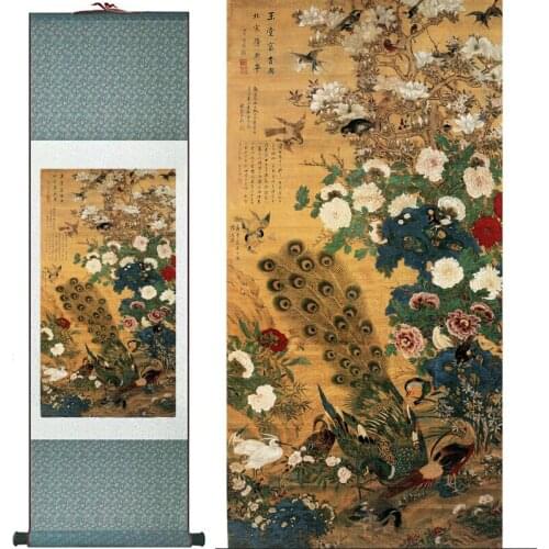 Birds and flowers Painting Home Office Decoration Chinese scroll painting birds painting flower paintingPrinted painting